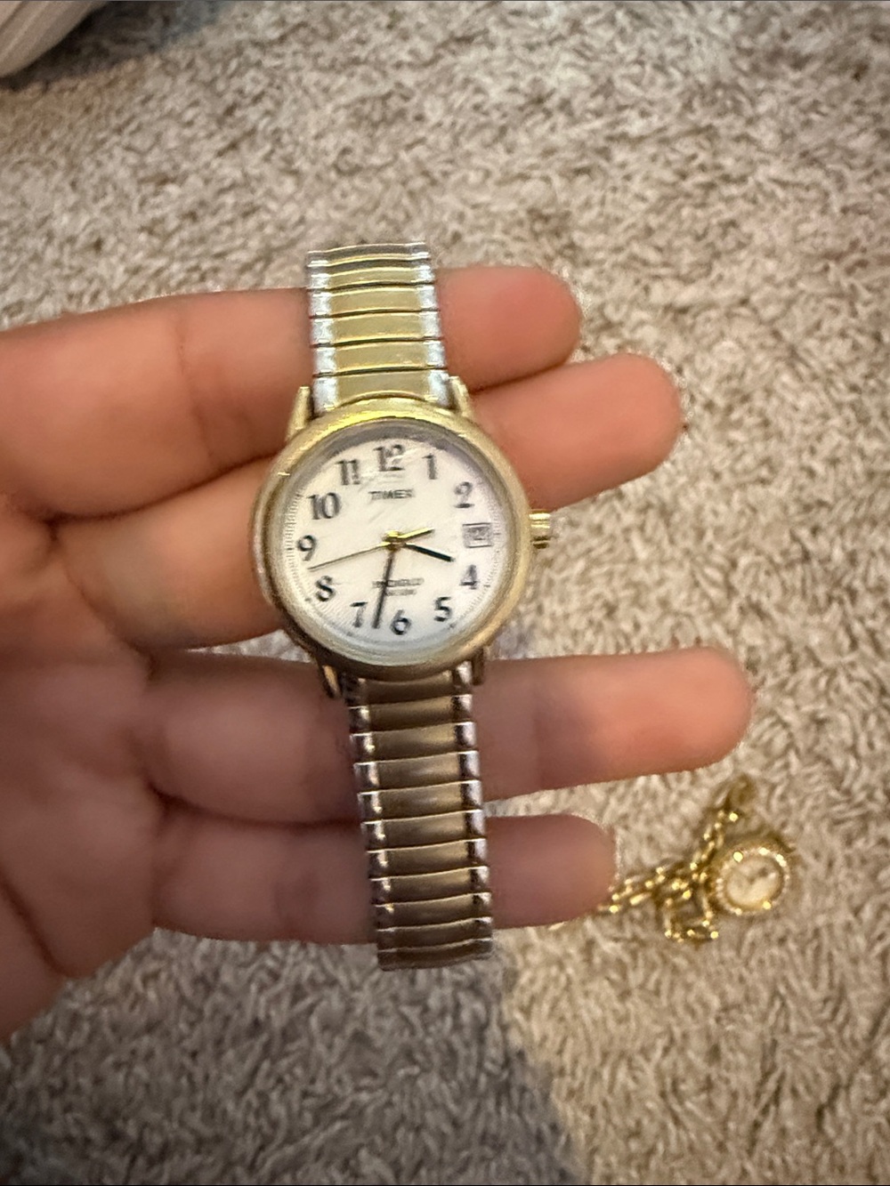 Timex Two-Tone Gold and Silver Expansion Band Watch with White Dial